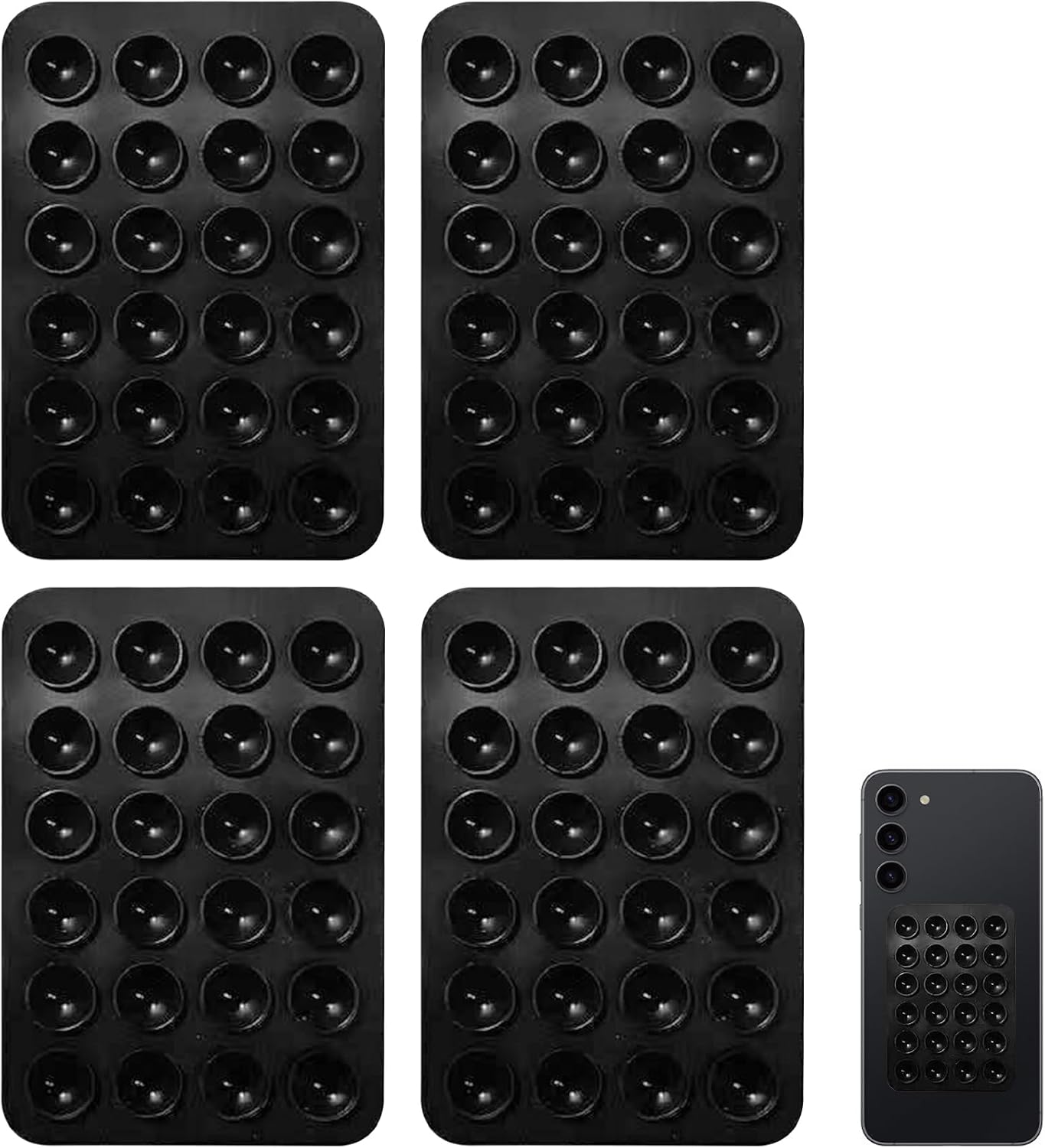 4 Pcs Sticky Phone Grip,Silicone Black Phone Suctions Pad Case,Suction Cup Iphone Strong Adhesion Holder,Non Slip Mount Accessories,Hands-Free Double Sided Sucker Grips for Selfies Videos