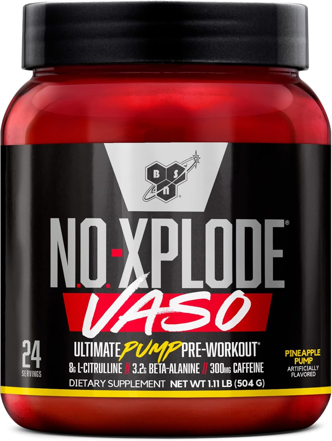 BSN N.O.-XPLODE Vaso Pre Workout Powder with 8g of L-Citrulline and 3.2g Beta-Alanine and Energy, Flavor: Pineapple Pump, 24 Servings