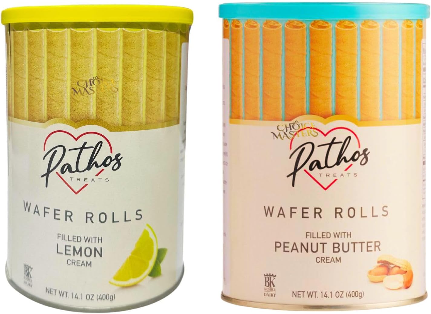 2 Pack Wafer Rolls Tins | Lemon Flavoured Cream Wafer Rolls 400g + Peanut Butter Flavoured Cream Wafer Rolls 400g Tins | Luscious Cream | Decadent Treats for Any Occasion, Great Dessert or Gift