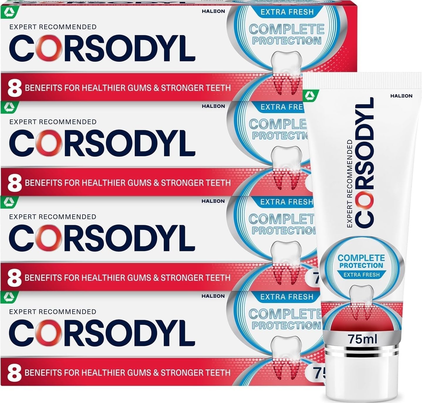 Corsodyl Complete Protection Toothpaste Extra Fresh, Gum Care, 4 x 75 ml