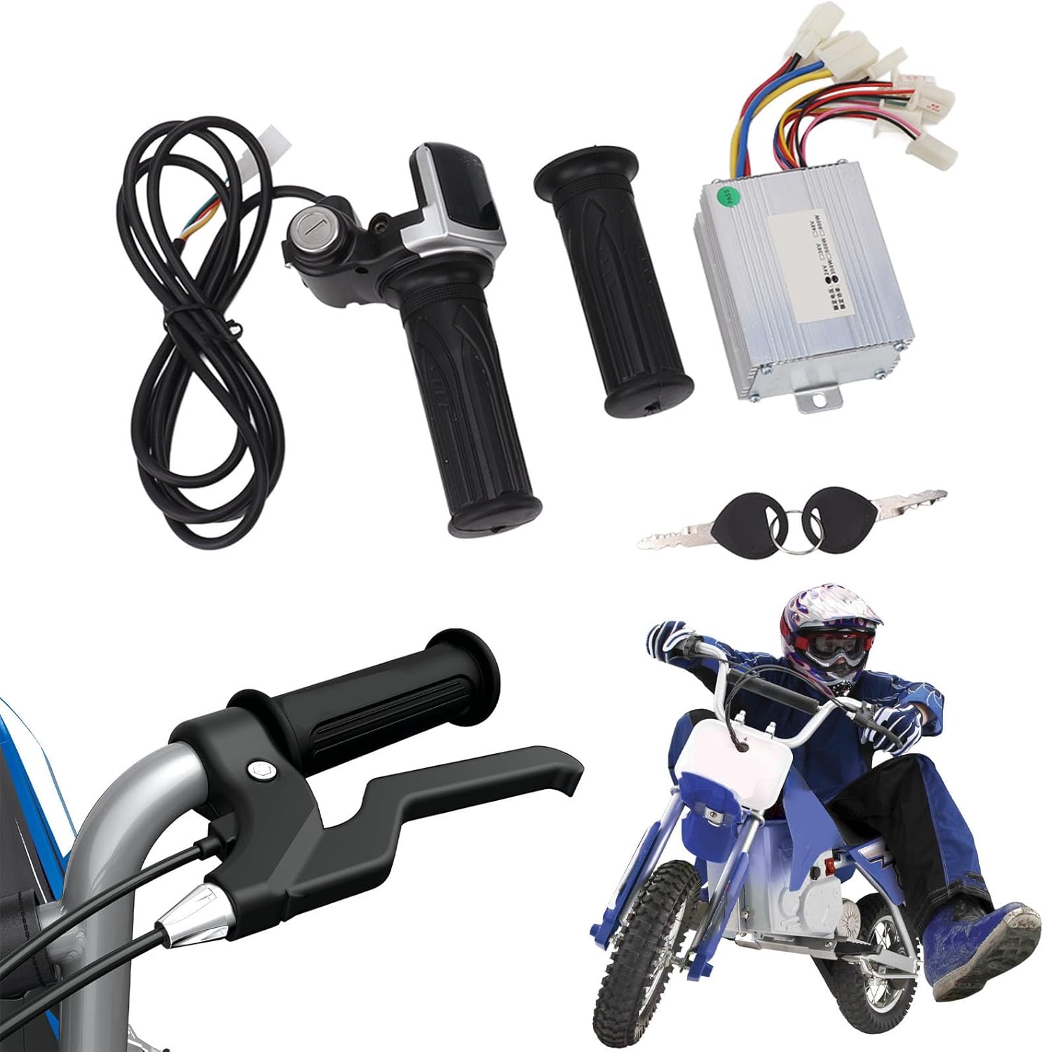 Ejoyous Motor Brushed Speed Controller Kit, Throttle Grip with Lock Throttle Twist Grip Power Display 24V 350W for MX350 Electric Scooter