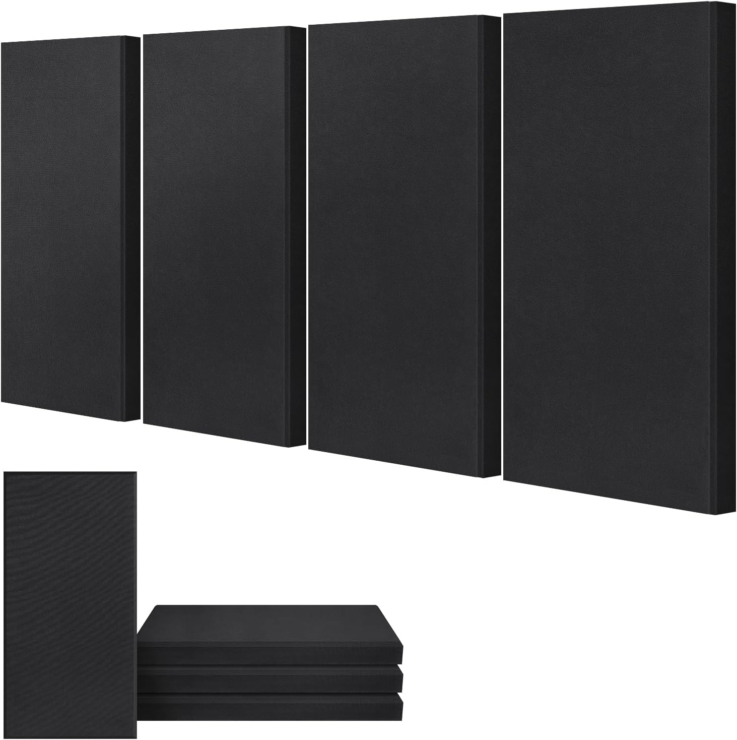 UMIACOUSTICS 4 PCS Acoustic Panels, 2“ Thick 23.6" x 11.8" Fiberglass Sound Proof Wall Panels, Self-adhesive Sound Absorbing Panels for Studios, Office, Home Theater. Deep Black