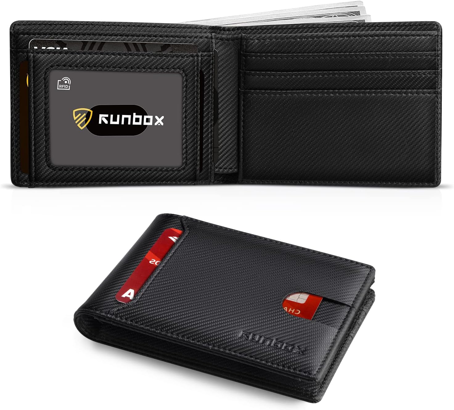 RUNBOX Wallet for Men Slim 11 Credit Card Holder Slots Leather RFID Blocking Small Thin Men's Wallet Bifold Minimalist Front Pocket Large Capacity Gift Box