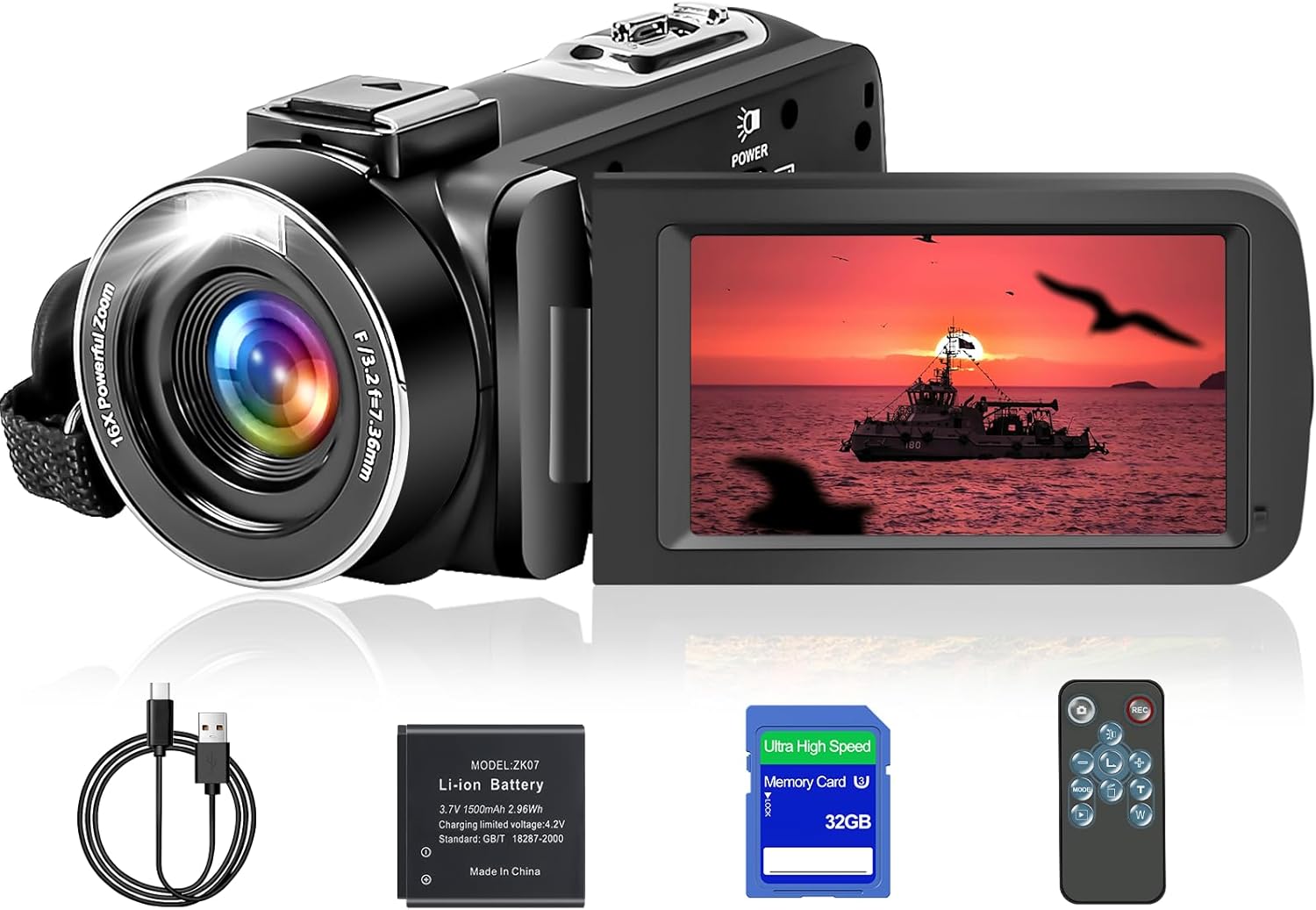 Video Camera Camcorder, Full HD 1080P Camcorder 48MP 16X Digital Video Camera for YouTube, 3.0 Inch IPS Screen Vlogging Camera Recorder with 32GB Card, Remote Control, and Battery