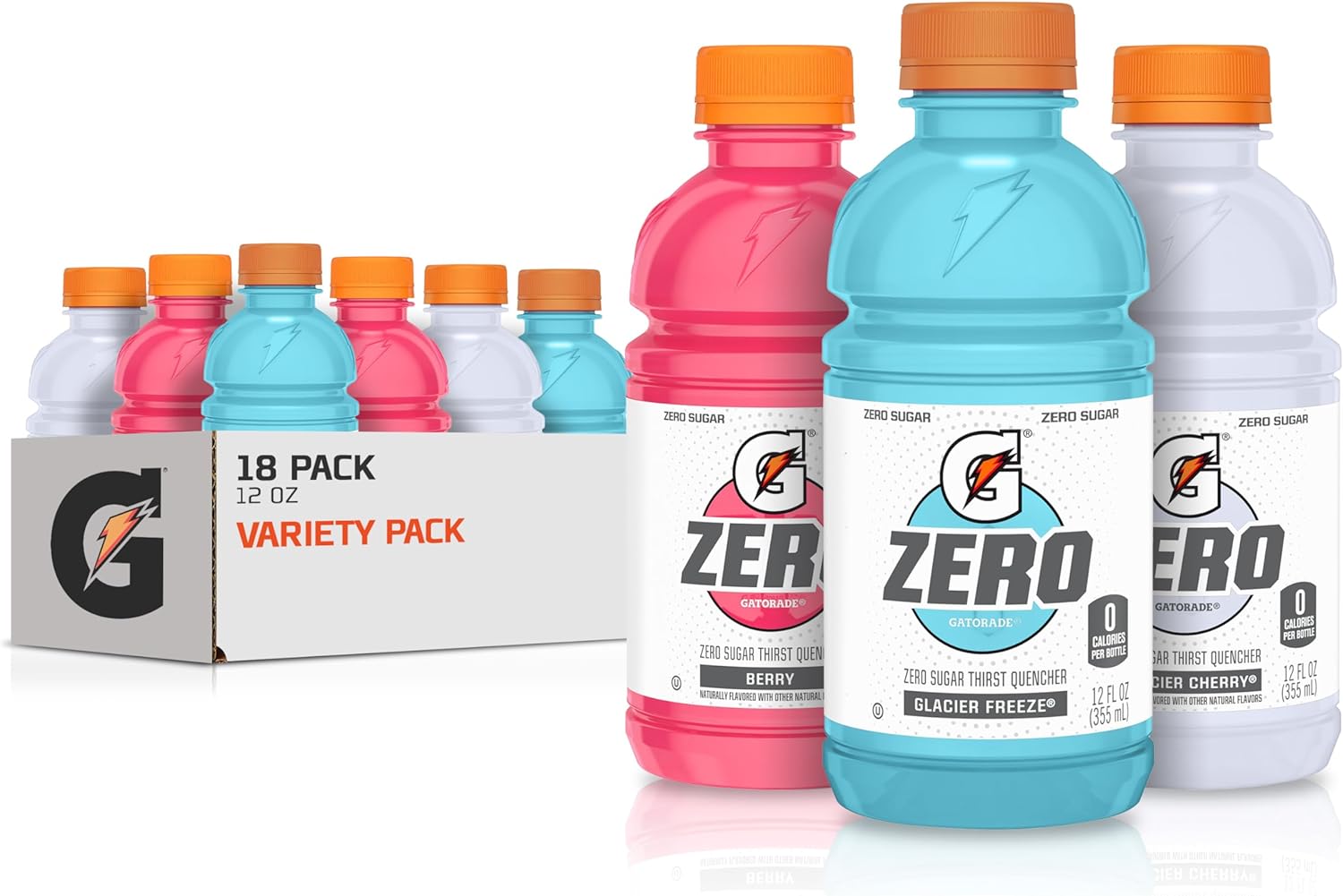 Gatorade G Zero Sports Drink, Glacier Freeze, Glacier Cherry, Berry Variety Pack, 12 Fl Oz (Pack of 18)