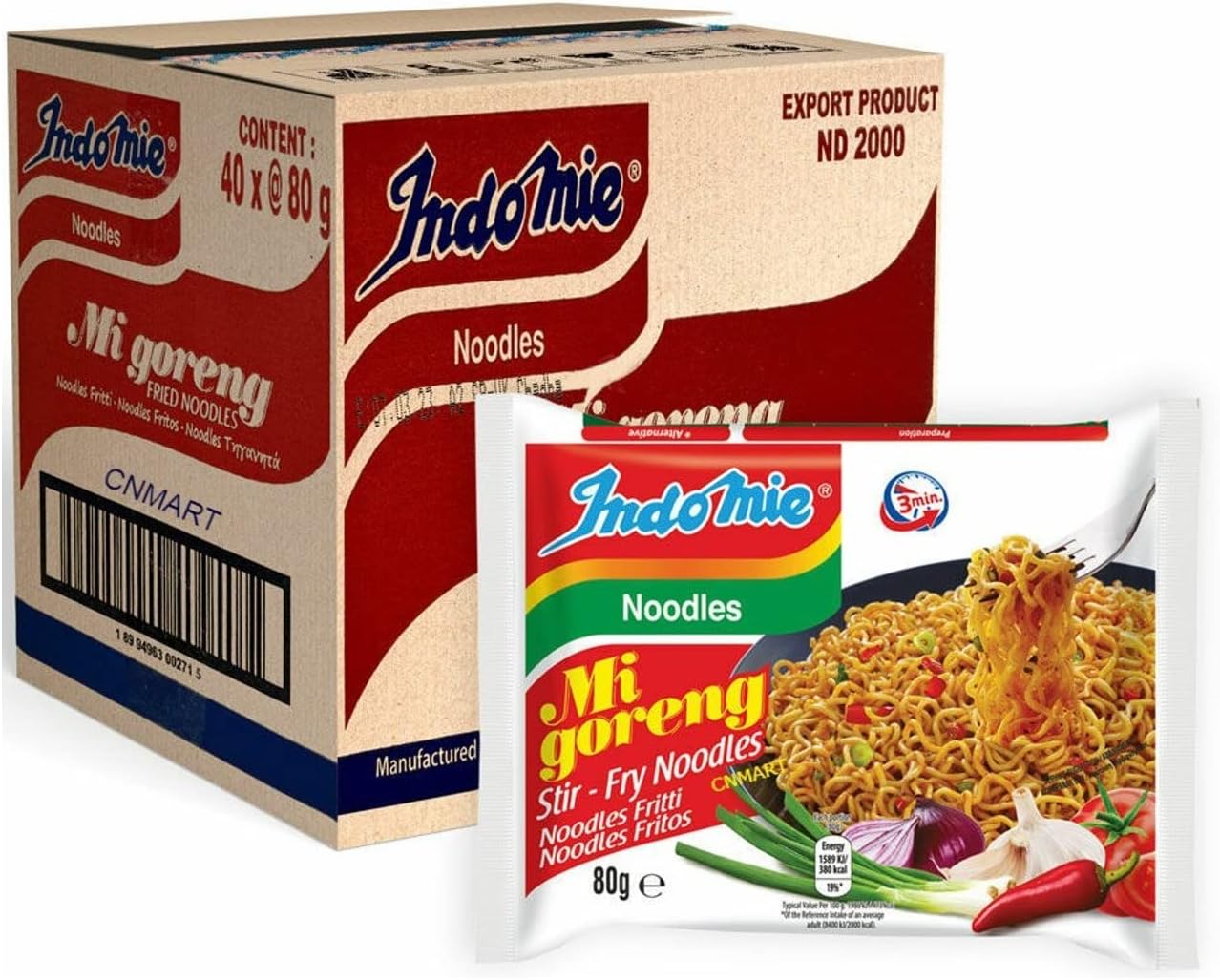 CNMART Indomie Mi Goreng Fried Instant Noodles Halal 80g (Pack of 40)