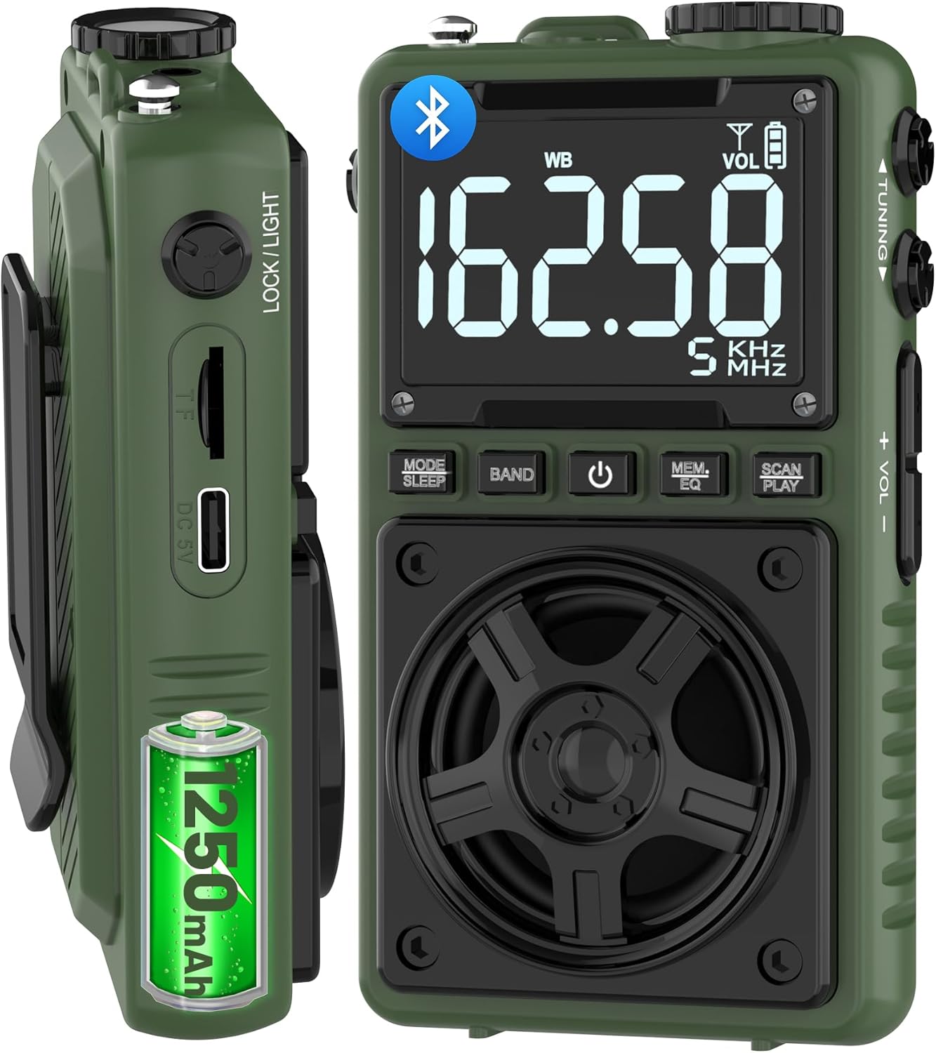 Bluetooth AM FM Shortwave Radio with NOAA Weather Alert,1250mAh Rechargeable Portable Pocket Radio with Best Reception,5W Big Speaker, Digital Tuner and Earphone,Support SD Card and USB MP3 Player