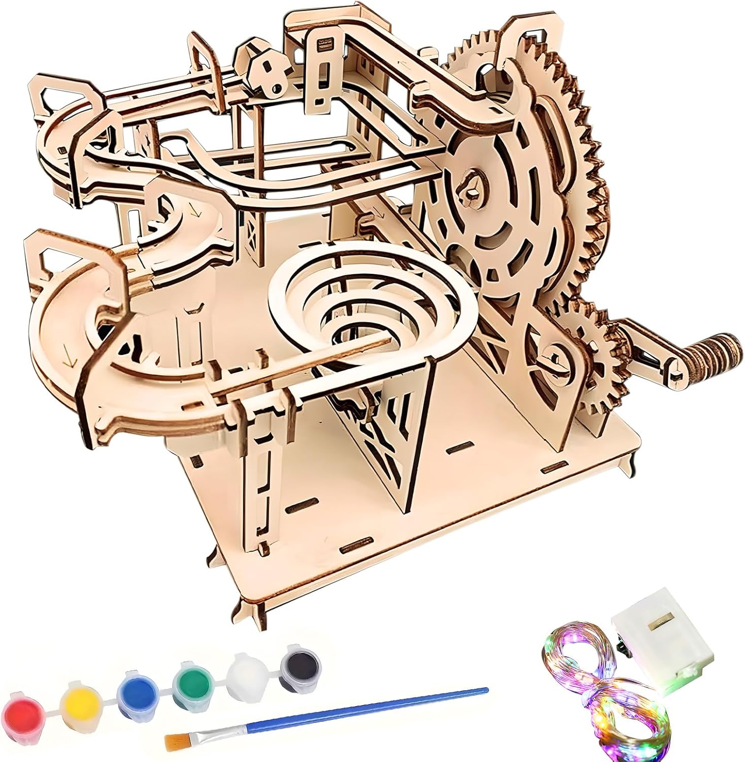 Hand Cranked Marble Run Wooden Model Kits, 3D Wooden Puzzles for Adults & Teens, 3D Puzzle Model Building Wood Mechanical Assembly Construction Craft Kits