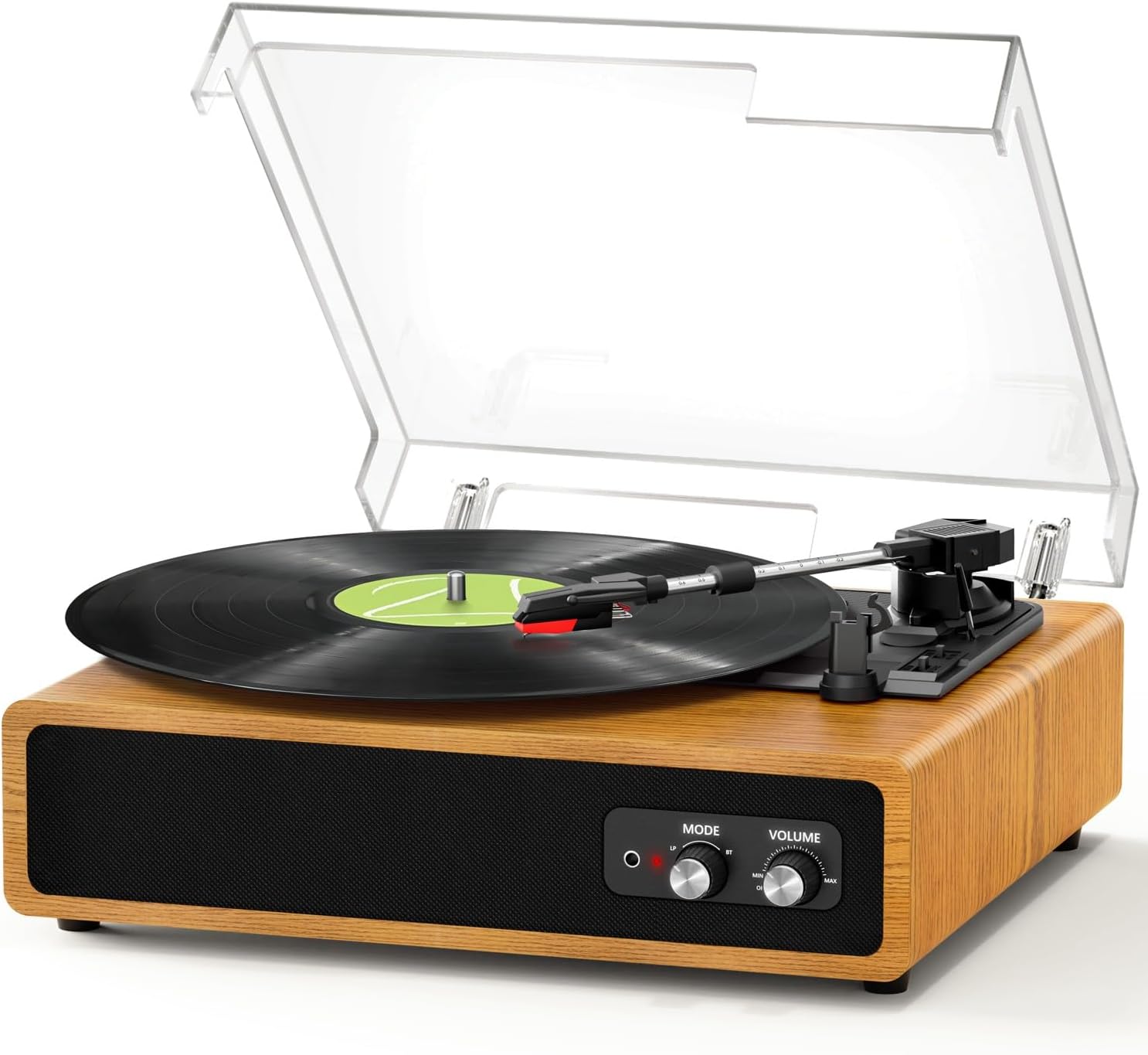 FYDEE Record Player, Dual-Way Bluetooth Vinyl Player Driven by Belt 3 Speed, Vinyl Record Player with Built-In 2 Stereo Speakers, Portable Retro Turntable Supports RCA Output, AUX Input - Light Wood