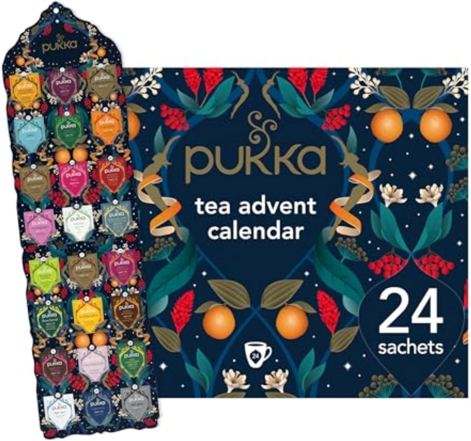 Pukka Herbs | Advent Calendar 2024 Organic Tea Selection | Ideal Secret Santa Christmas Gifts Idea For Women & Men | Perfect For Tea Enthusiasts | 24 Delightful Black/Green/Herbal Infusion Tea Bags