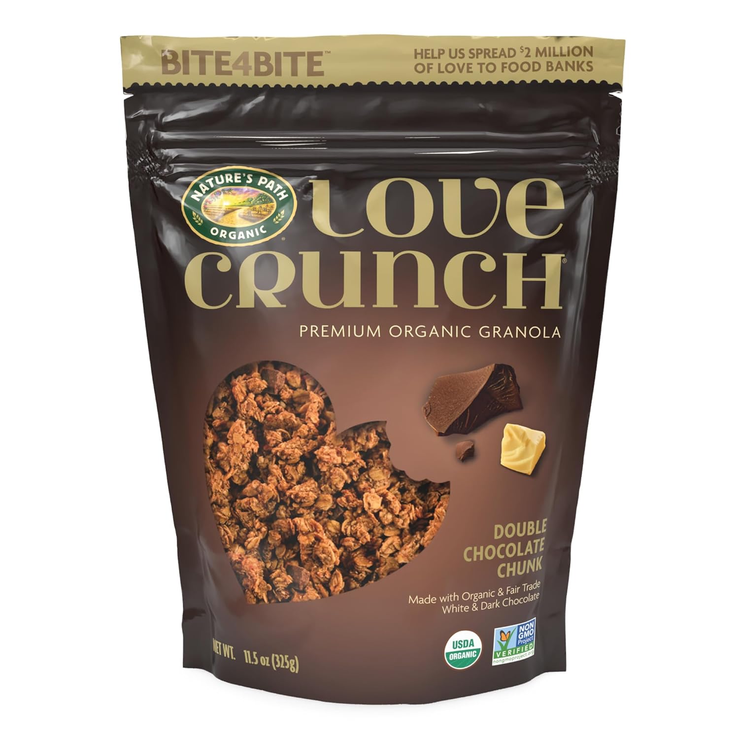 Love Crunch Organic Double Chocolate Chunk Granola, 11.5 oz (Pack of 1), Non-GMO, Fair Trade, by Nature's Path
