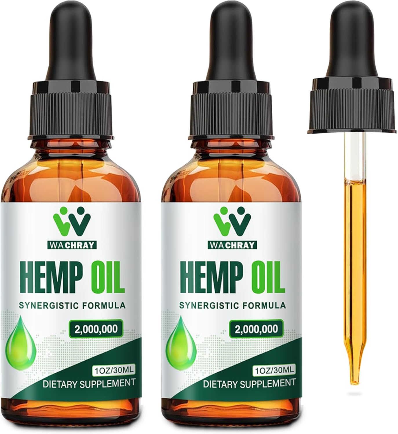 Hemp Oil Drops (2 Pack) High Potency - 2,000,000 Maximum Strength Organic Hemp Tincture for Pain Relief, Sleep, Skin - with C02 Extraction, Vegan, Non-GMO