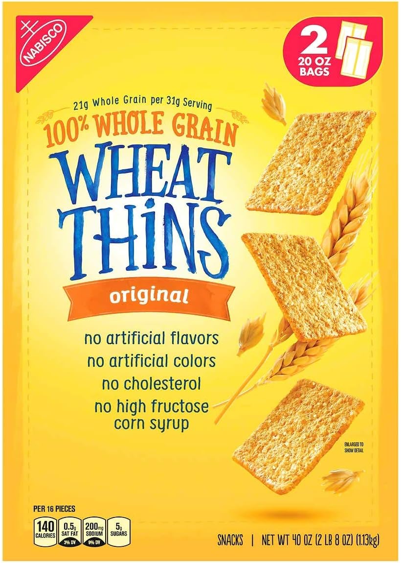 Nabisco Wheat Thins Original Snack Crackers 11 gram Whole Grain 2 Bags of 20