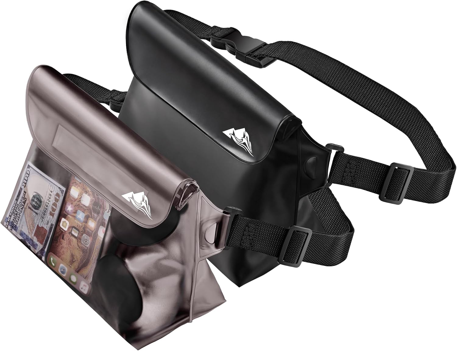 HEETA 2-Pack Waterproof Pouch with Waist Strap, Screen Touchable Dry Bag with Adjustable Belt for Phone Valuables for Swimming Snorkeling Boating Fishing Kayaking