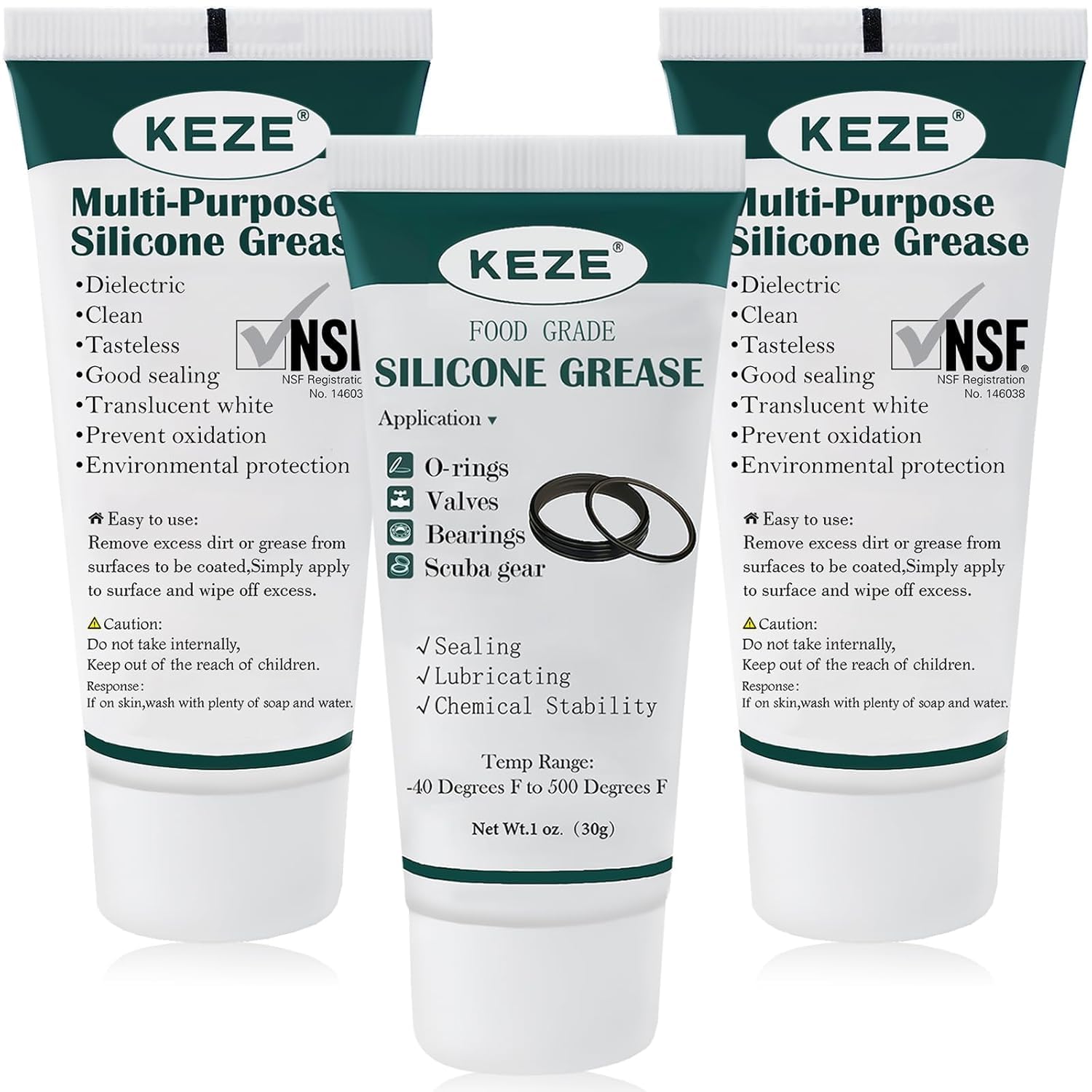 KEZE Silicone Grease Waterproof Food Grade Silicone Sealant Lubricant for Plumbers Valve Faucet O Rings 30g Each, 3-Pack