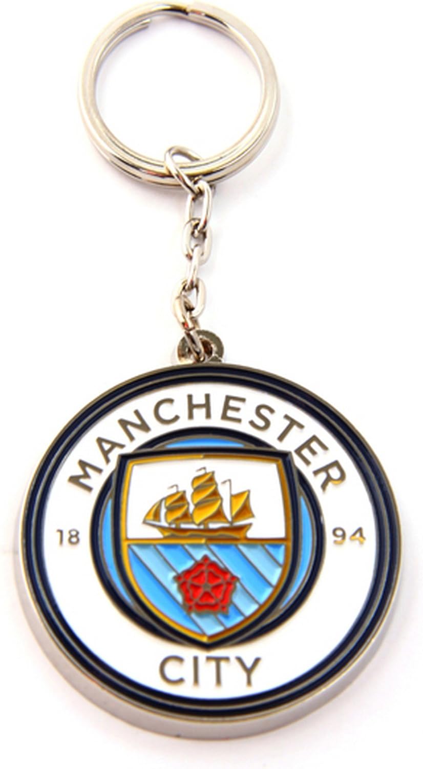 MANCHESTER CITY FC Official Metal Football Crest Keyring (One Size) (White/Blue)