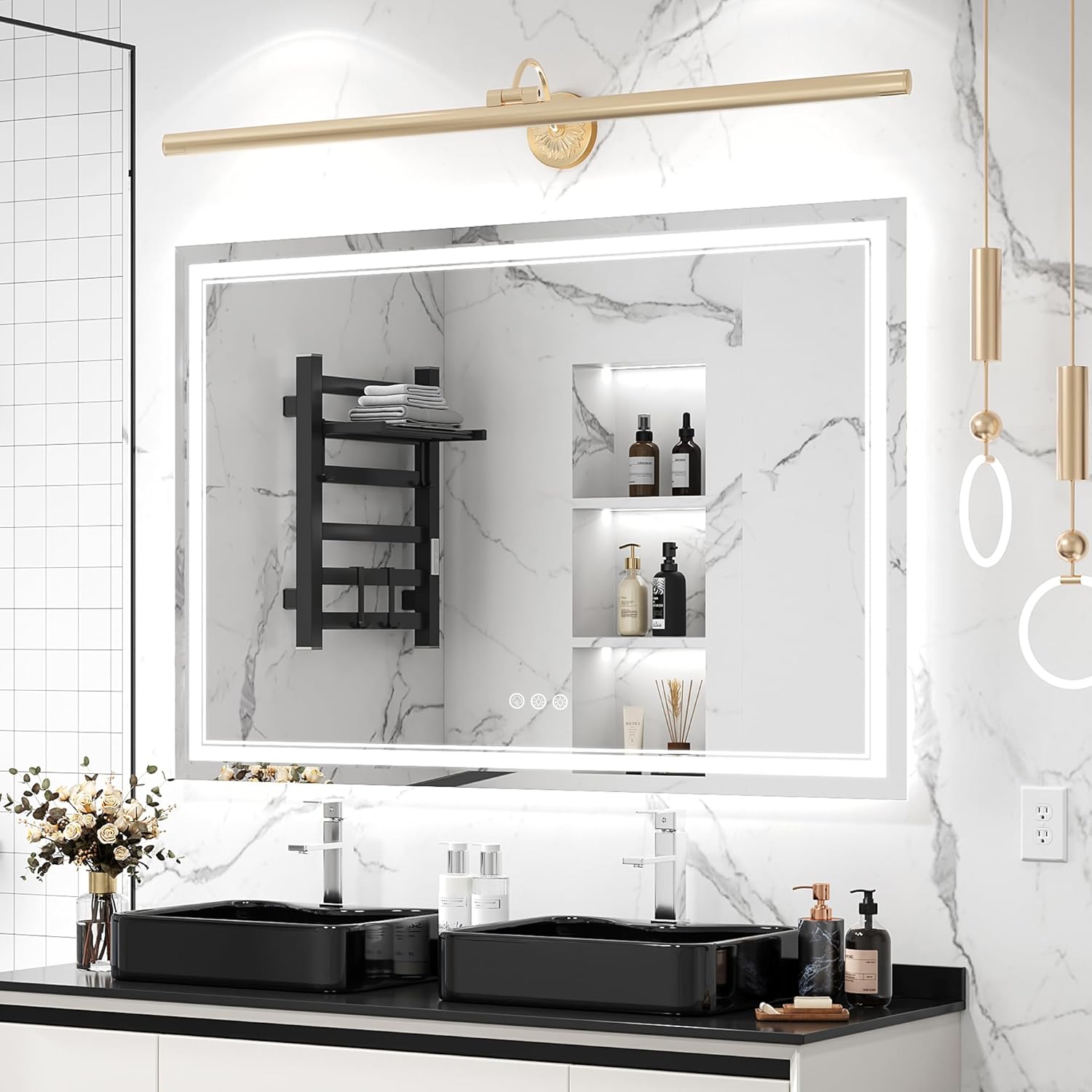 60x40 Inch Led Mirror for Bathroom with Front Light and Backlit, Dimmable Anti Fog Wall Bathroom Mirror with Led Lights, Water Proof, Decor Vanity Mirror