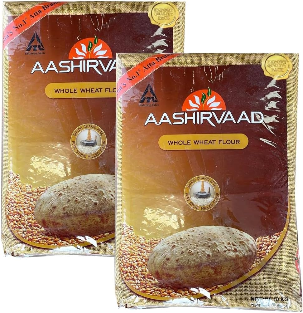 Aashirvaad Whole Wheat Atta 10Kg | 100% Atta | 100% Whole Wheat | Vegetarian | No Added Preservatives | Indian Origin | Pack Of 2