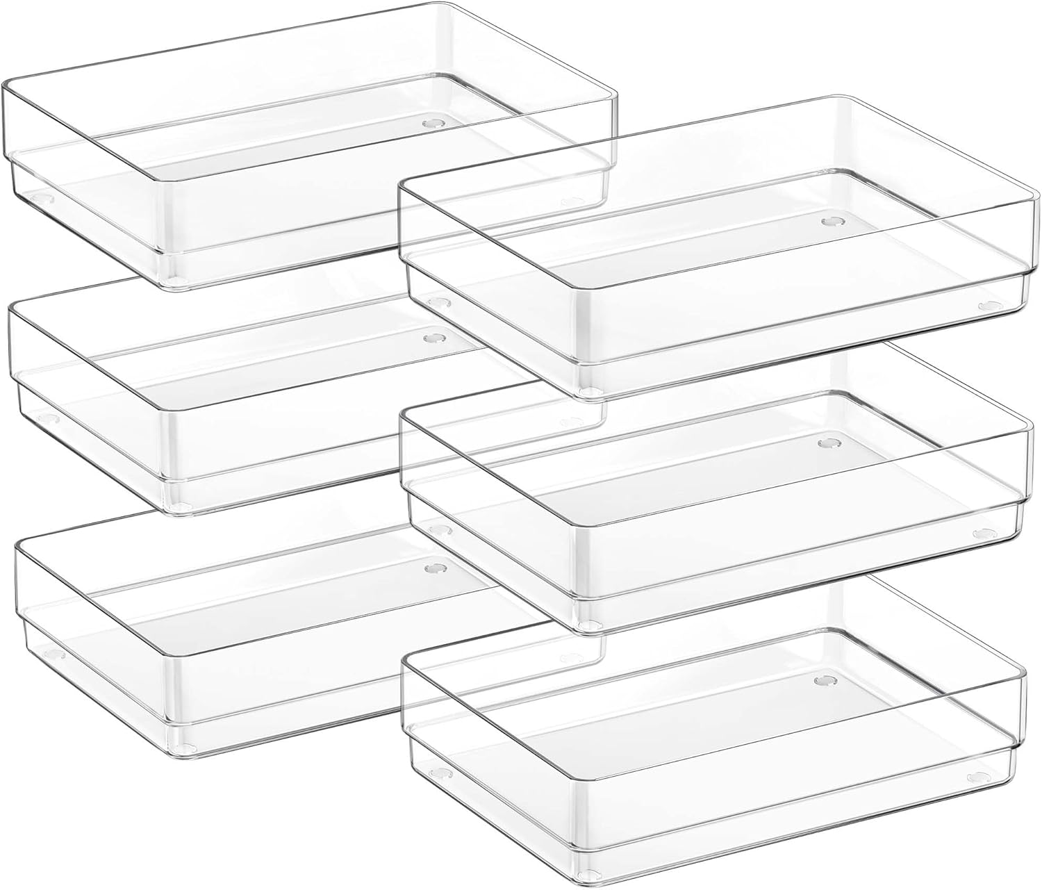 SMARTAKE 6 PCS Clear Plastic Drawer Organizers Set, Large Size Non-Slip Desk Drawer Organizer, Versatile Bathroom and Vanity Drawer Organizer Trays for Makeup, Bedroom, Office, Kitchen Utensils