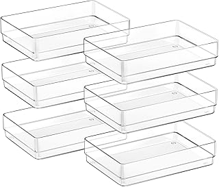 SMARTAKE 6 PCS Clear Plastic Drawer Organizers Set, Large Size Non-Slip Desk Drawer Organizer, Versatile Bathroom and Vanity Drawer Organizer Trays for Makeup, Bedroom, Office, Kitchen Utensils