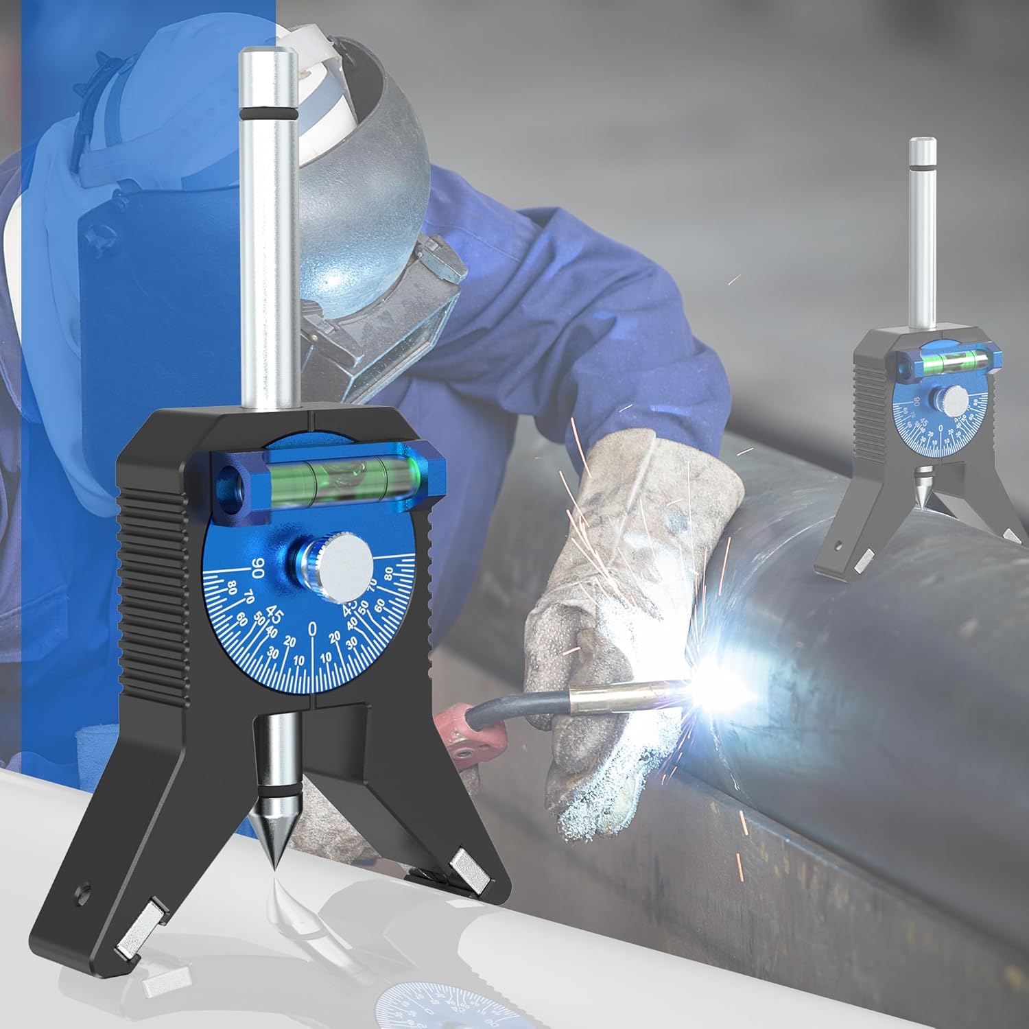 Pipe Center Finder, Pipe Marking Center Tool, Locate and Mark the Center of Pipes 0.8 Inches and Above, Y-shaped Base has Magnetic Design, Adjustable Dial Bubble Protractor without Tools