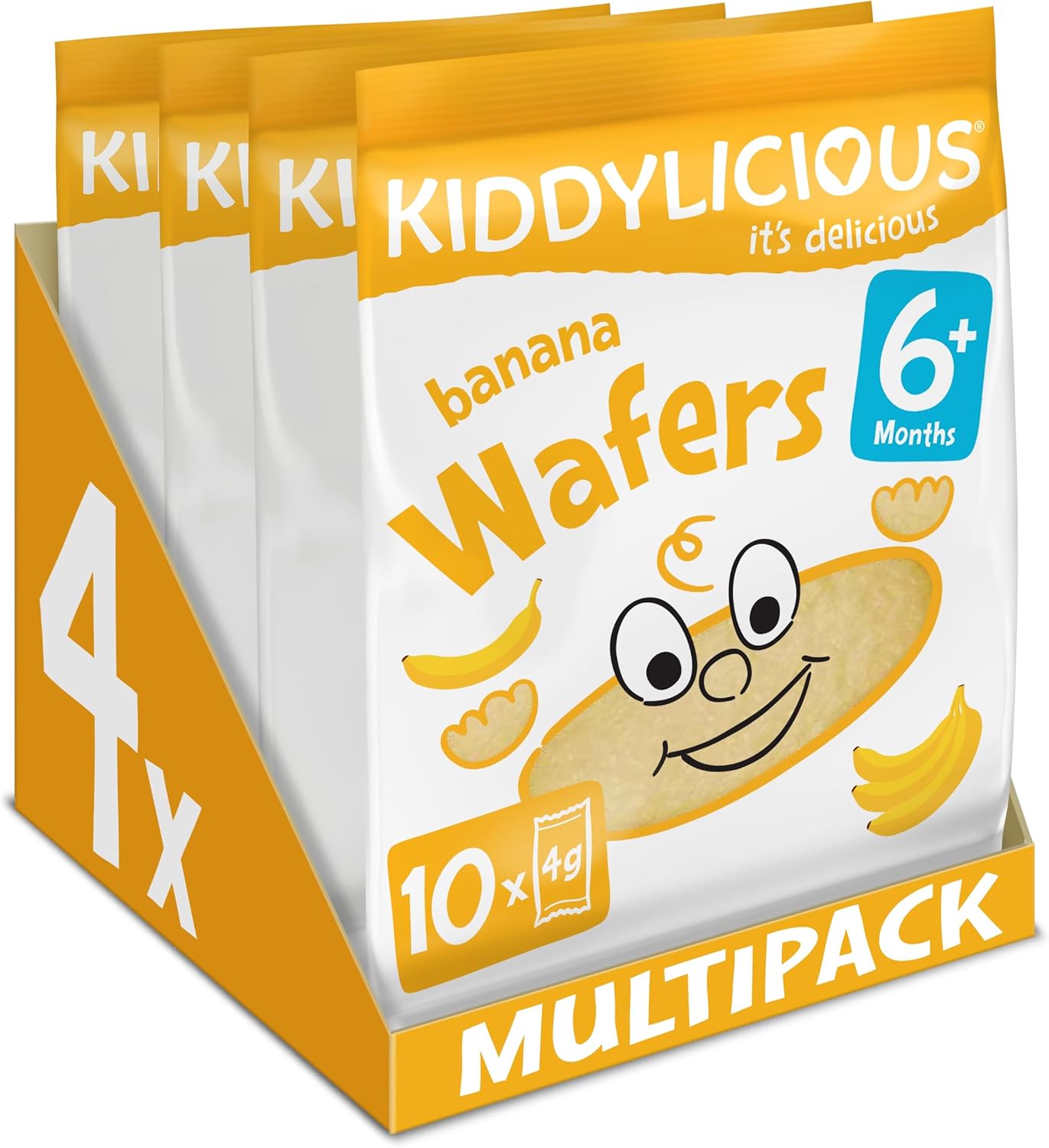Kiddylicious Banana Wafers - Gluten and Dairy Free Kids Snack - Suitable for 6+ Months - 4 x 10 Twin Packs