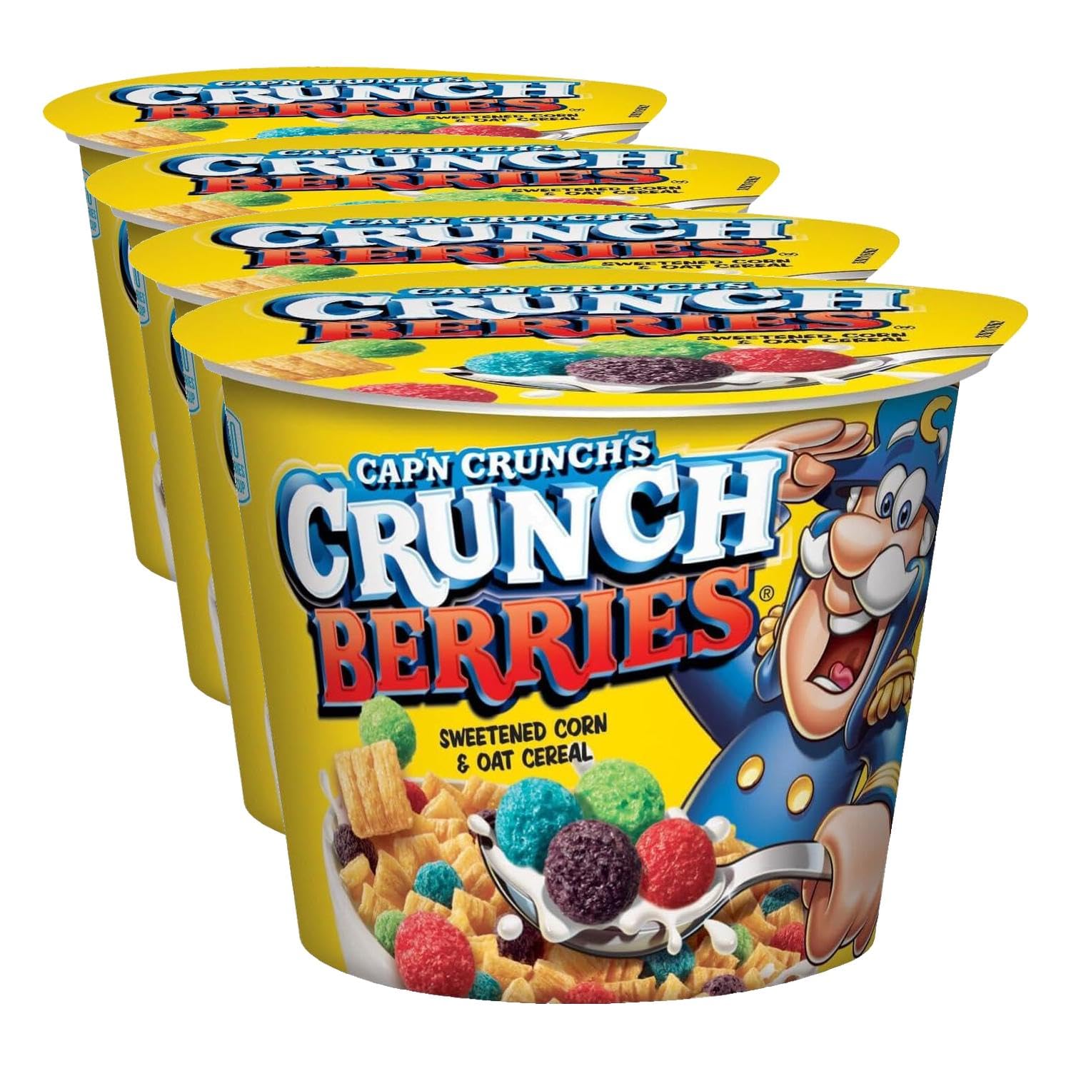 QUAKER Captain Crunch Cereal, Crunchberries, Individual Cup (Pack of 4)