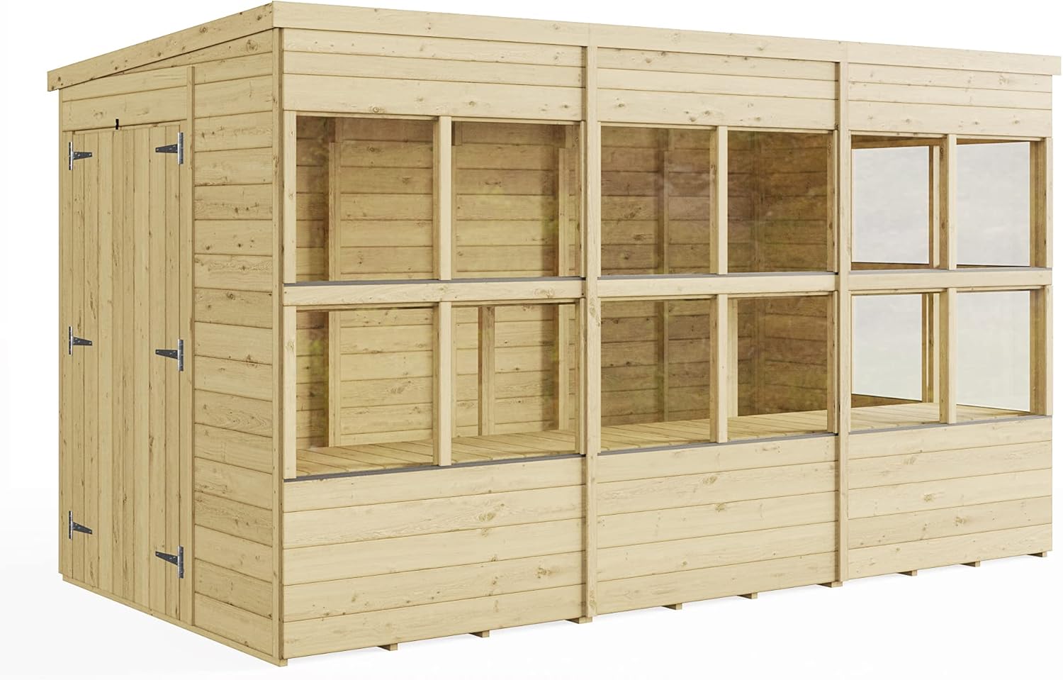 BillyOh 12x6 Pressure Treated Pent Potting Shed and Wooden Greenhouse Combo with Shelving, Shatterproof Glazing & Weatherproof Roof Felt for Garden Storage Shed & Plant Growing Green House for Garden