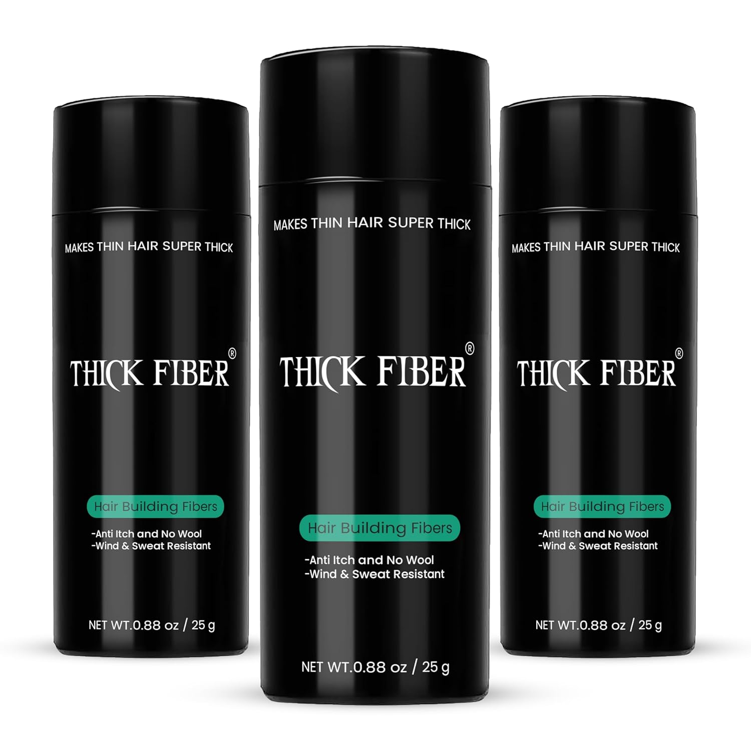 THICK FIBER Hair Building Fibers for Bald Spots & Thinning Hair (LIGHT BROWN, Pack of 3) - 25g Bottle - Conceals Hair Loss in Seconds - Hair Fibers for Men & Women