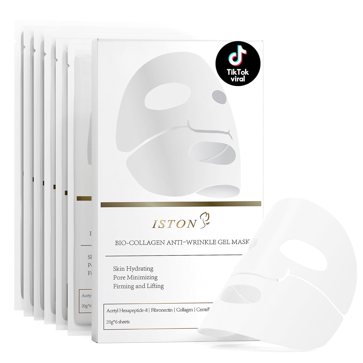 ISTON 6 Pack Bio-Collagen Real Deep Anti Wrinkle Lifting Mask,Overynight Hydrating Face Mask for All Skin Types -Pore Minimizing,Elasticity Enhancing,Firming,Moisturizing