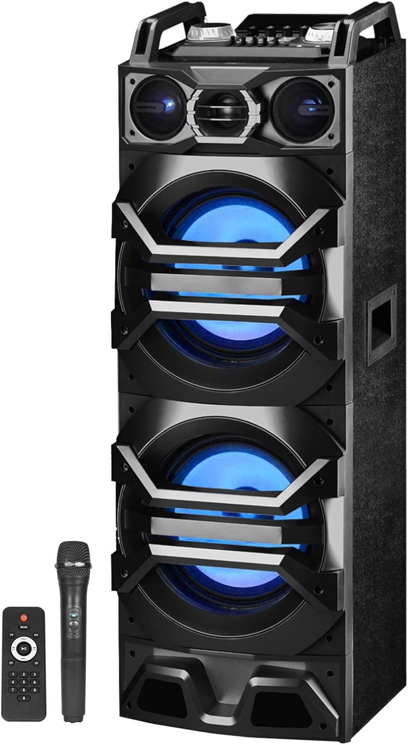 Technical Pro Dual 10" 3000w Powered Bluetooth Speaker w/USB/SD/LED+Wireless Mic