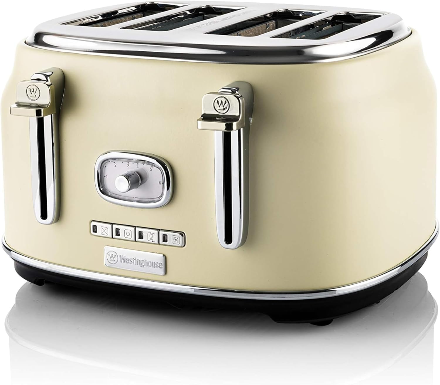 Westinghouse Retro 4-Slice Toaster - Six Adjustable Browning Levels - with Self Centering Function & Crumb Tray - Including Warm Rack for Bread, Bagels, Sandwiches, & Croissants - White