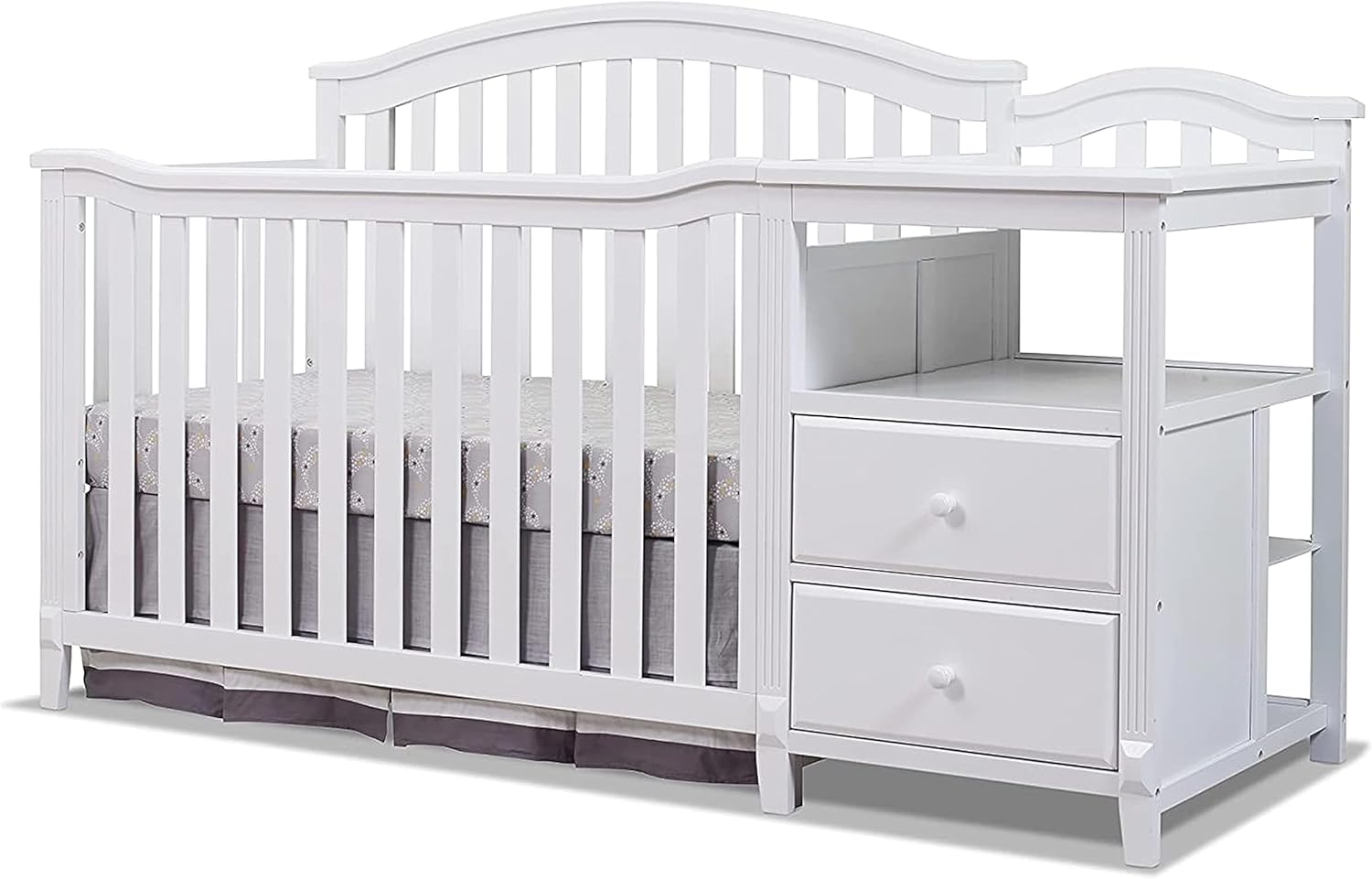 Sorelle Furniture Berkley Crib and Changer with Slat Panel Back Classic -in- Convertible Diaper Changing Table Non-Toxic Finish Wooden Baby Bed Toddler Childs Daybed Full-Size Nursery - White