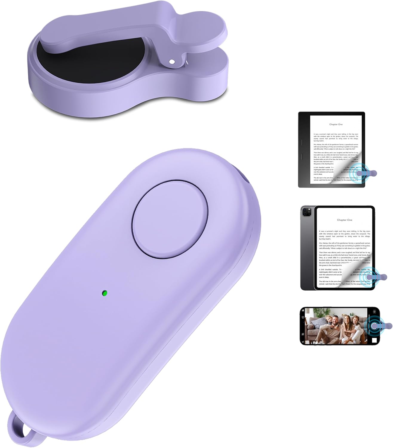 Remote Control Page Turner for Kindle Paperwhite Oasis Kobo eReaders,Kindle Clicker Page Turner Accessories for iPhone,iPad, Android Tablets Reading Novels,Video Record&Shutter Selfie (Light Purple)