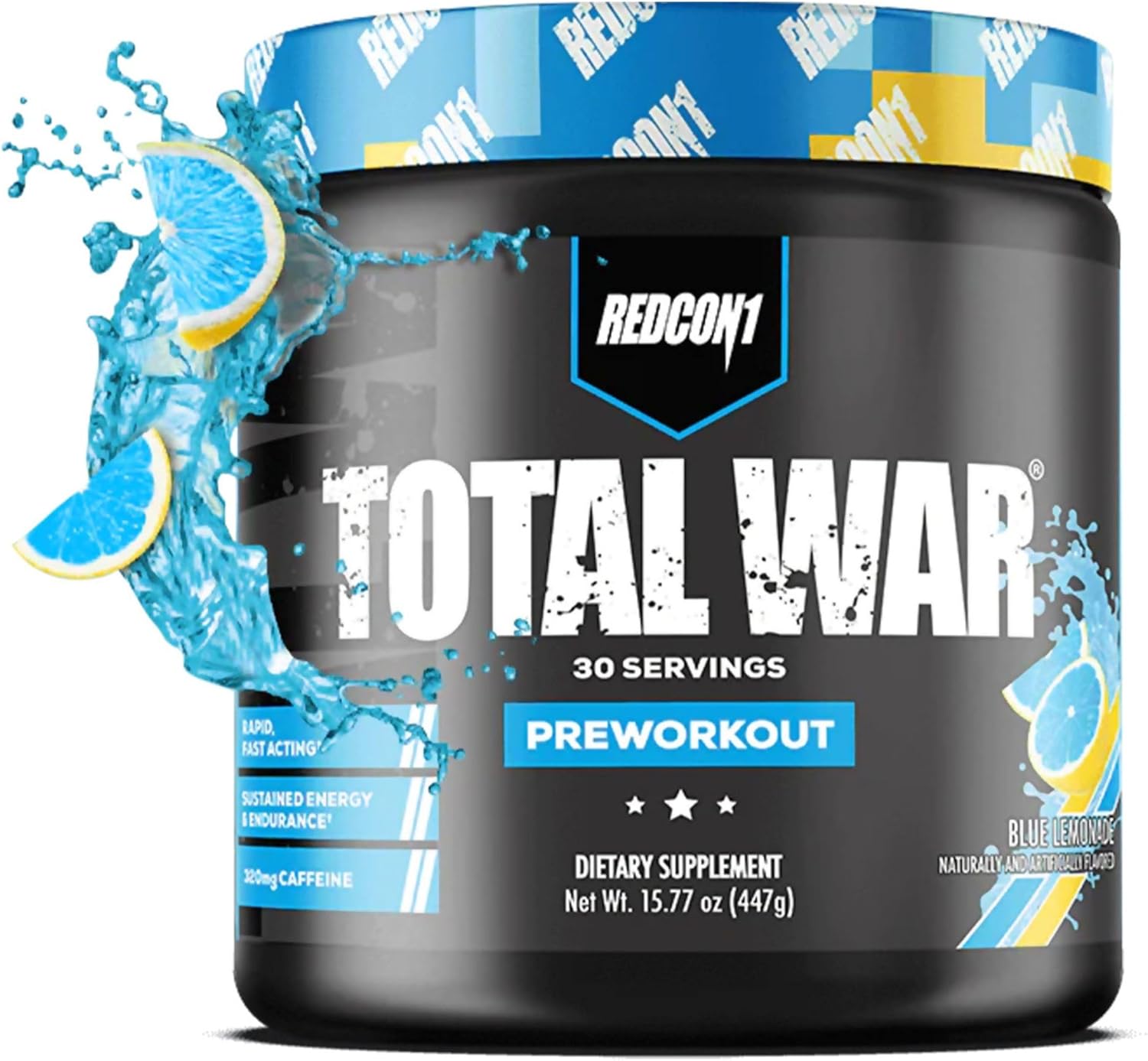 REDCON1 Total War Pre Workout - Beta Alanine + Citrulline Malate Keto Friendly Preworkout for Men & Women with 320mg of Caffeine - Fast Acting -Blue Lemonade (30 Servings)