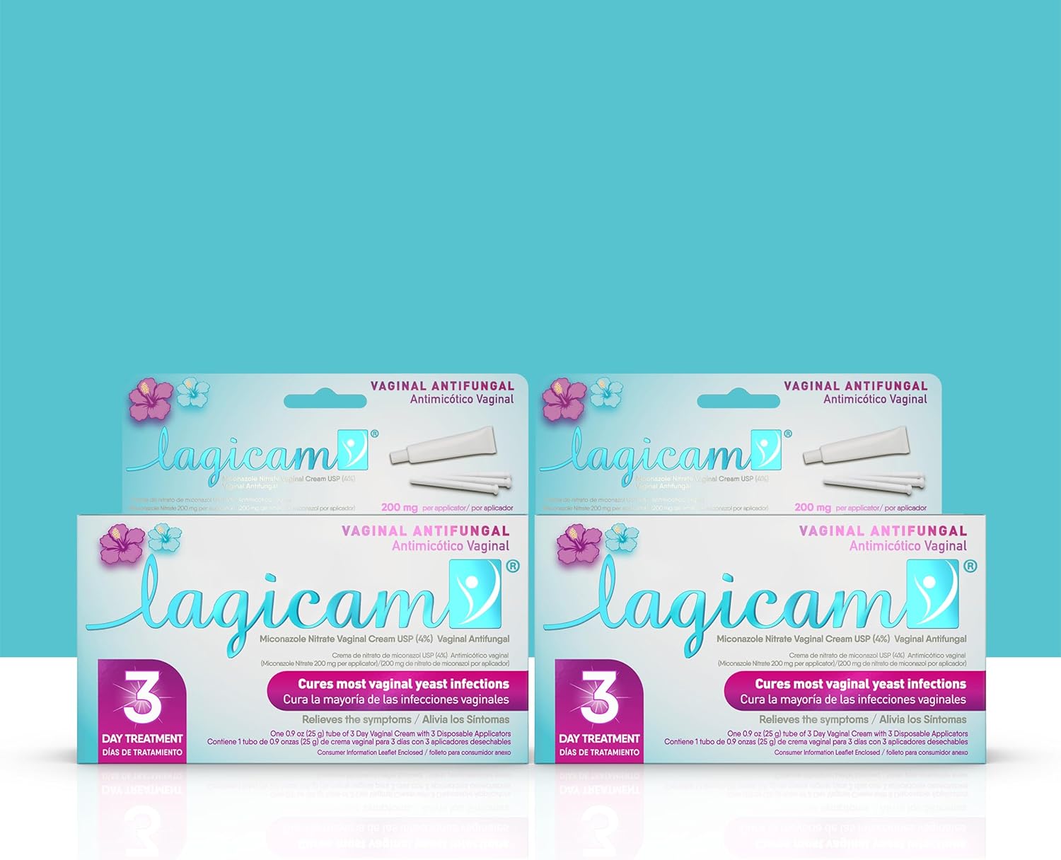 Lagicam 3 Day Vaginal Yeast Infection Treatment for Women, Start working on the 1st Day, Miconazole Nitrate, Antifungal Cream relieves Itching and Irritation, 3 Disposable Applicators & Cream (2 Pack)