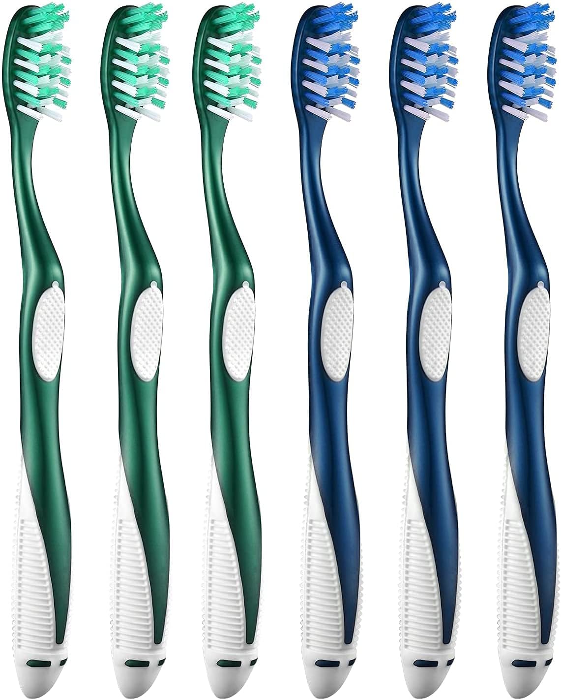 Firm Toothbrushes for Adults, Cross Hard Bristles, 6 Count