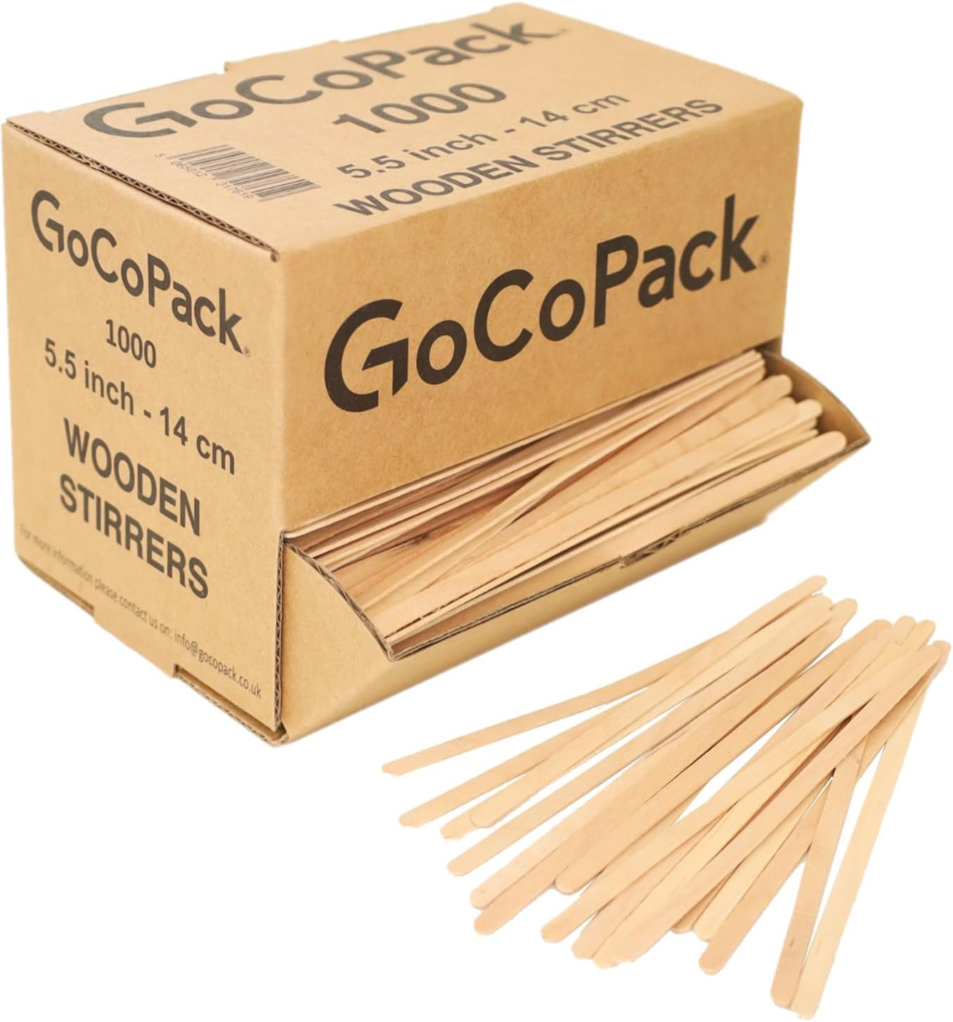 Eco-Friendly Wooden Coffee Stirrers - 5.5" (14cm) - Pack of 1000 in Dispenser Box with Drawer for Easy Dispensing