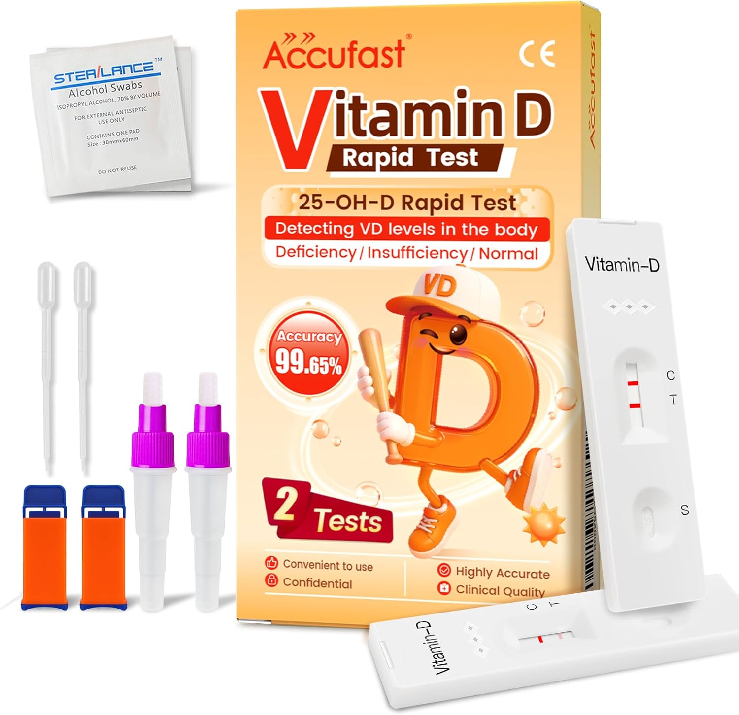 Vitamin D Test Kit x2, Vitamin Deficiency Home Test Kit for Pregnant Women & Children, Check for Deficiency & Insufficiency & Normal, 99.65% Accurate Home Test for Vitamin D3 &D2 Levels