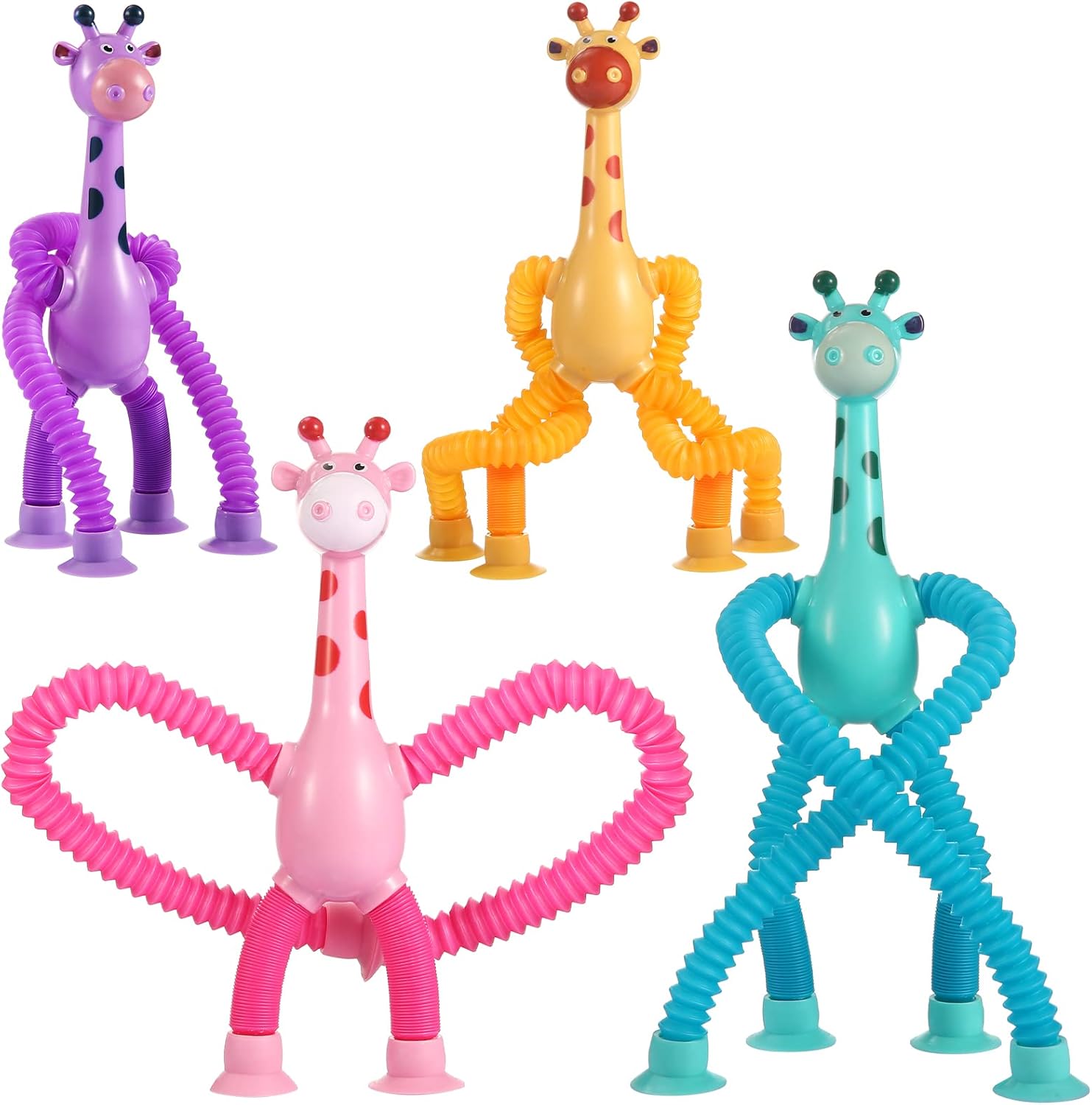 4Pcs Giraffe Pop Tube Sensory Toys, Telescopic Suction Fidget Toys for Autism, Toddler Travel & Airplane Activities, Stocking Stuffers for Kids Boys Girls