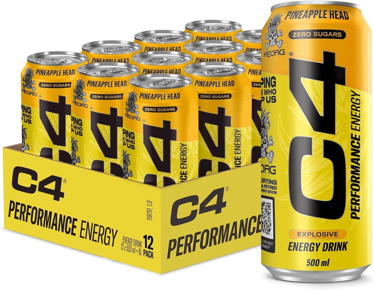 C4 Performance Energy Drinks Pineapple Head 500ml (12 pack)