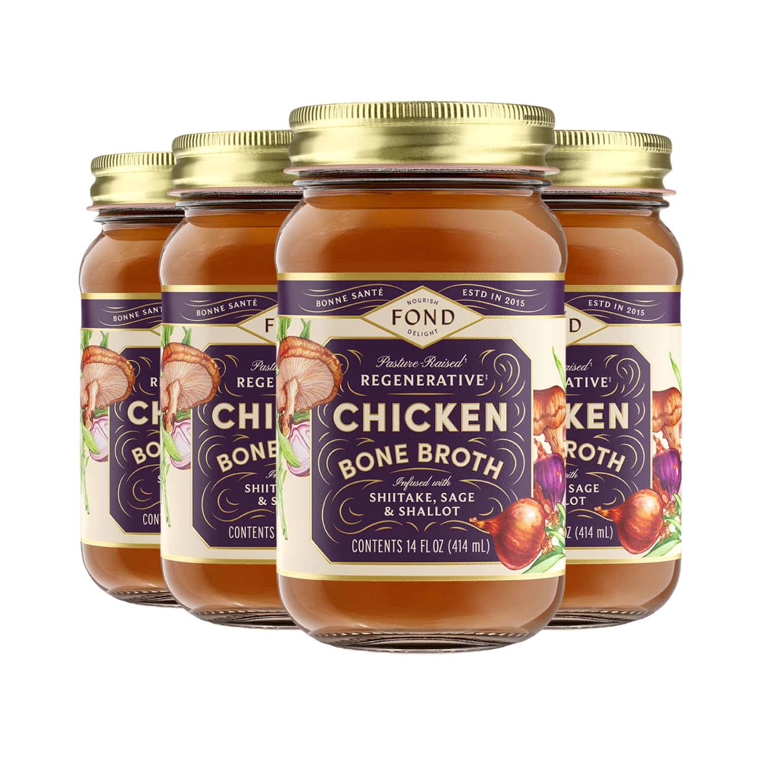 FOND Pasture-Raised Chicken Bone Broth, Shiitake & Sage, 4-Pack