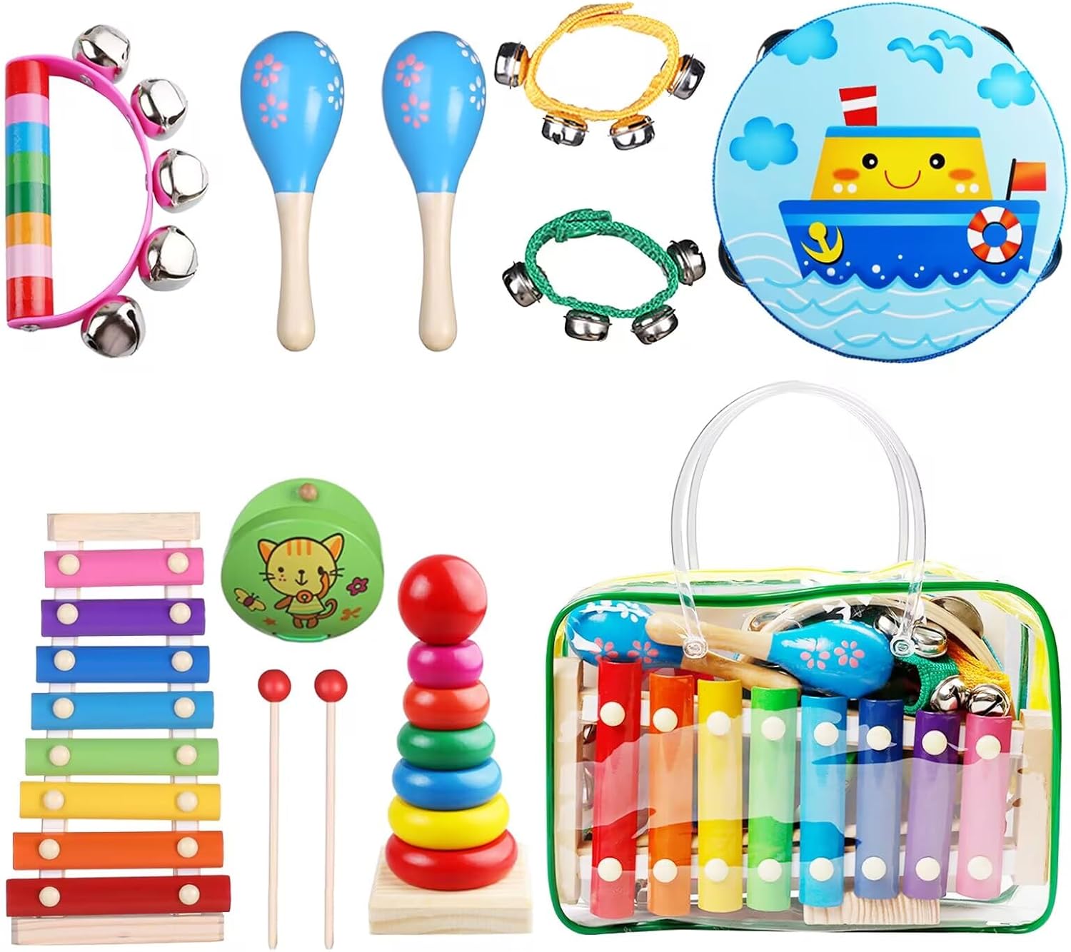 Kids Musical Instruments For Toddlers,Baby Musical Toys For Toddlers,Kid Toys For Girl Gifts,First Birthday Gifts For Boys,Kids Xylophone,Maracas For Baby,Wooden Instruments Toddler Toys With Bag