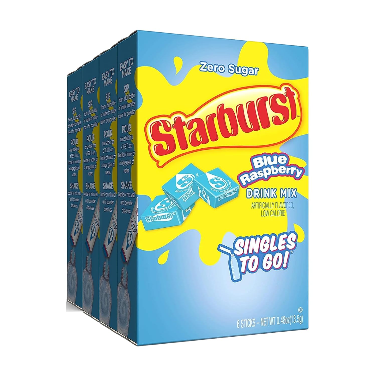 Starburst Blue Raspberry Singles To Go Drink Mix, 0.59 OZ, 6 CT (Pack of 4)