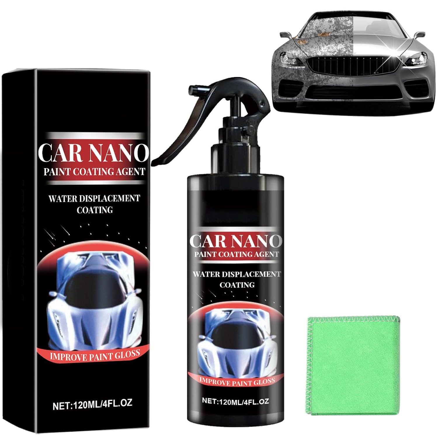 Nano Car Spray, Car Polish Coating Spray, Nano Car Scratch Remover, Automotive Shine Agent Car Paint Restorer, 3 in 1 High Protection Quick Coat Wax Polish Spray for Cars