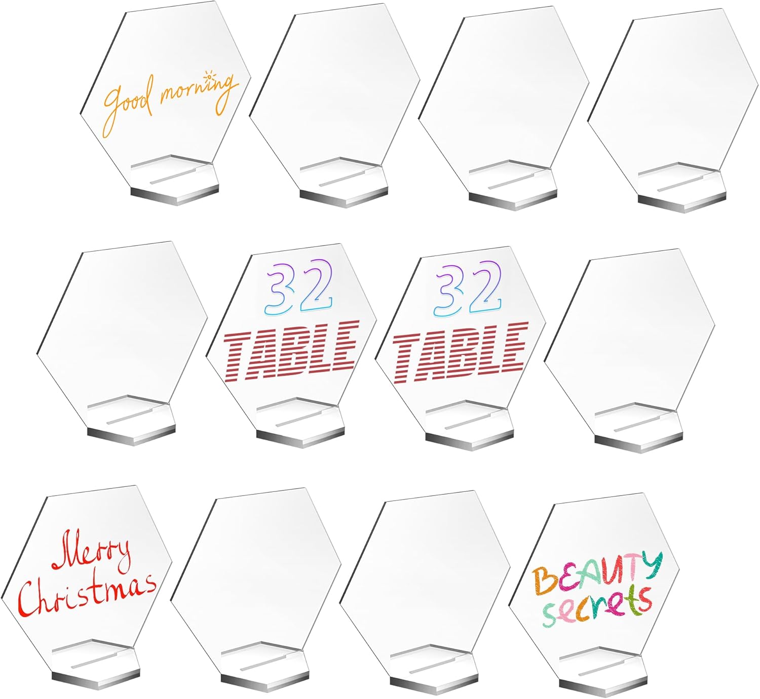 32 Sets Hexagon Acrylic Blank With Stand,DIY Clear Hexagon Place Cards, Acrylic Table Numbers Sign for Wedding Table Decor