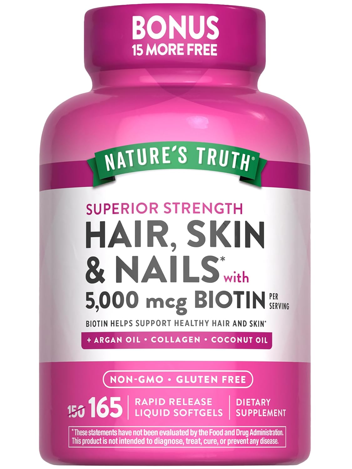 Nature's Truth Superior Strength Hair/Skin/Nails with Argan/Coconut Oil/Collagen, 165 Count