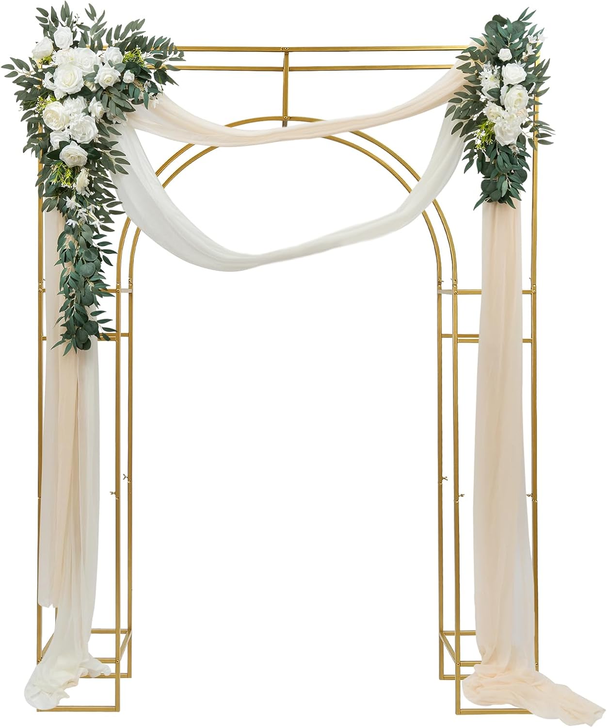 7.87ft Tall Double Arch Wedding Backdrop Stand, Gold Metal Open Arch Backdrop, Frame Square Shaped Wedding Arches for Ceremony Baby Shower Garden Birthday Party