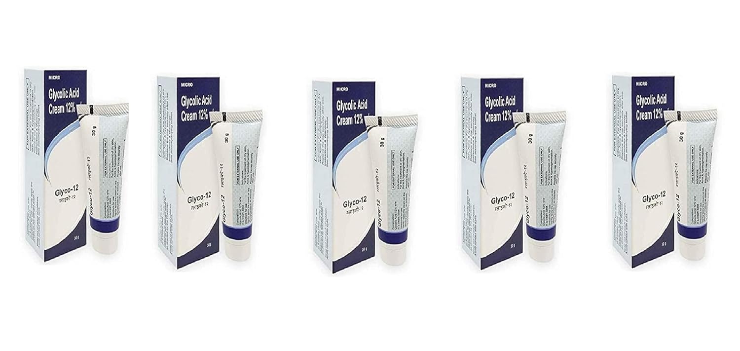 Glyco Acid 12% W/w Skin Peel Cream for All Skin types Treatment For Face Anti-Aging Wrinkles & Dark Spots -1.01 Floz (Glyco Acid 12% W/w Cream Pack of 5) 30gram each