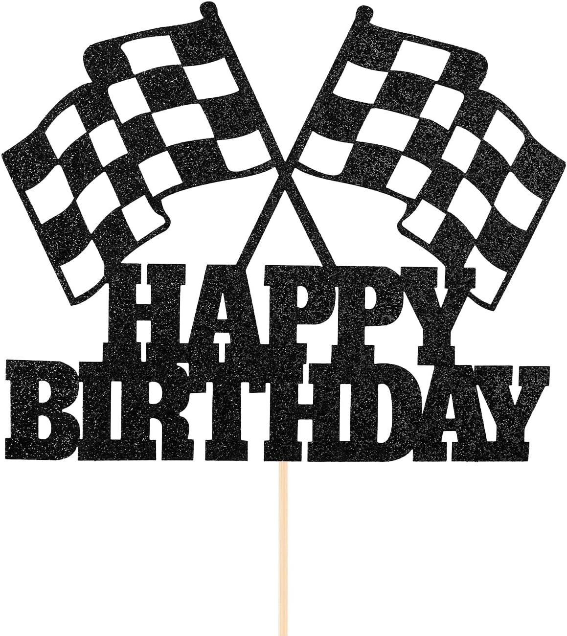 Tabanzhe Racing Car Cake Topper Happy Birthday Race Car Checkered Flag Cake Pick Cupcake Decorations for Race Car Themed Party Supplies Baby Shower Birthday Party